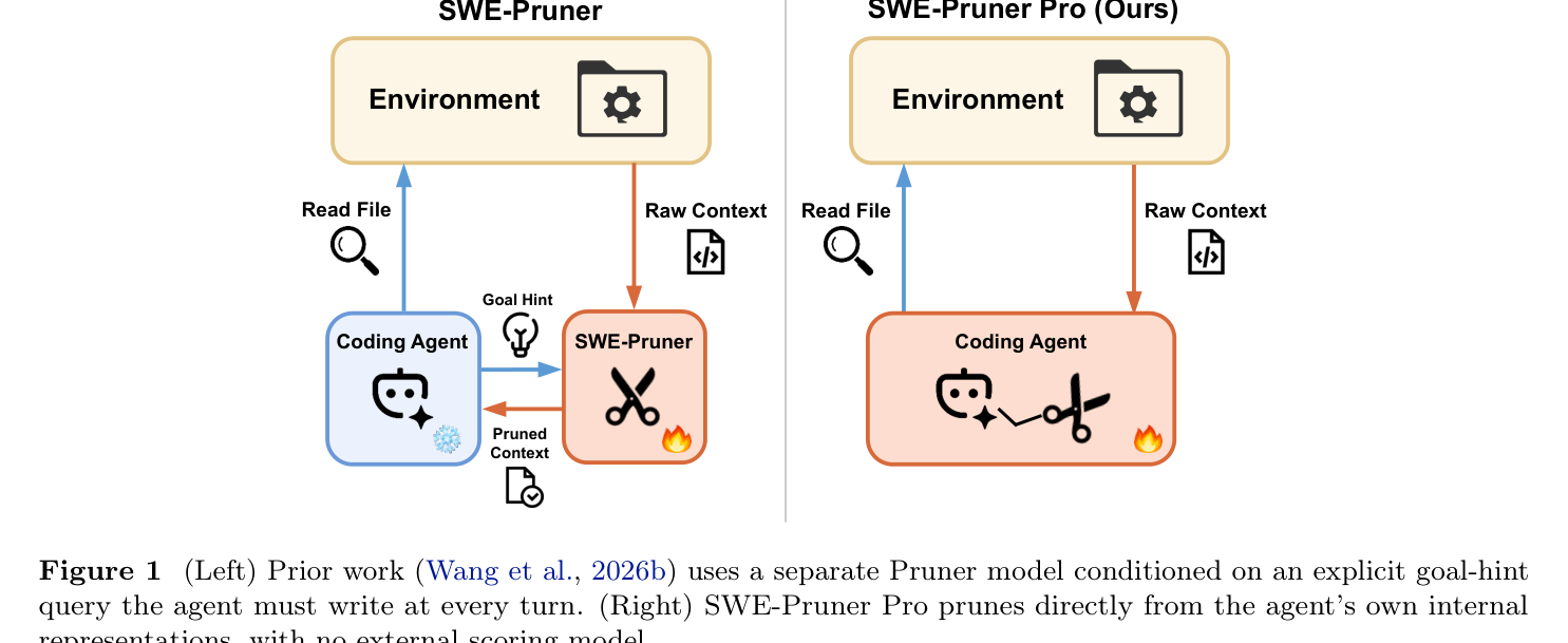 Figure 1: 기존 방식 vs SWE-Pruner Pro