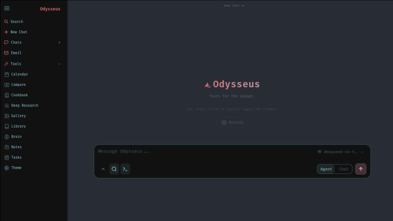 Odysseus의 공식 데모 이미지. 이 프로젝트는 "셀프호스팅 AI 작업실"을 표방한다.
