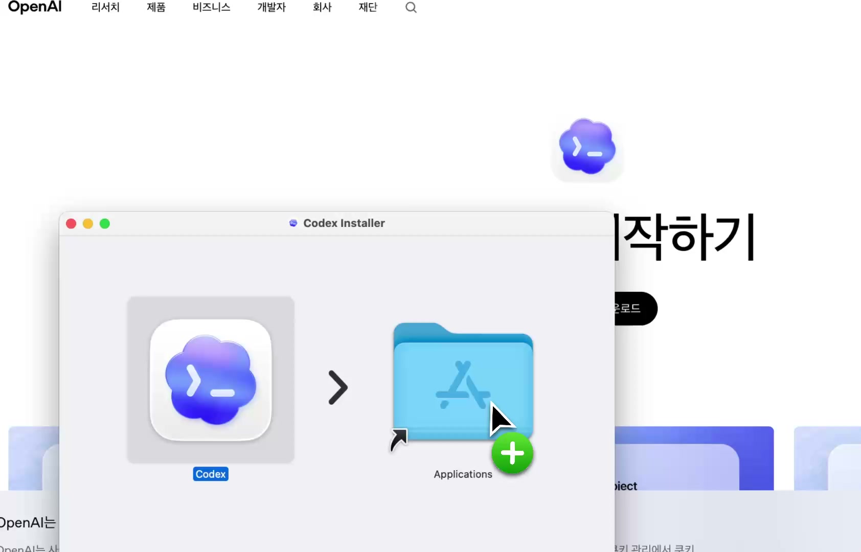 Codex 설치 화면. 영상에서 추출한 스크린샷
