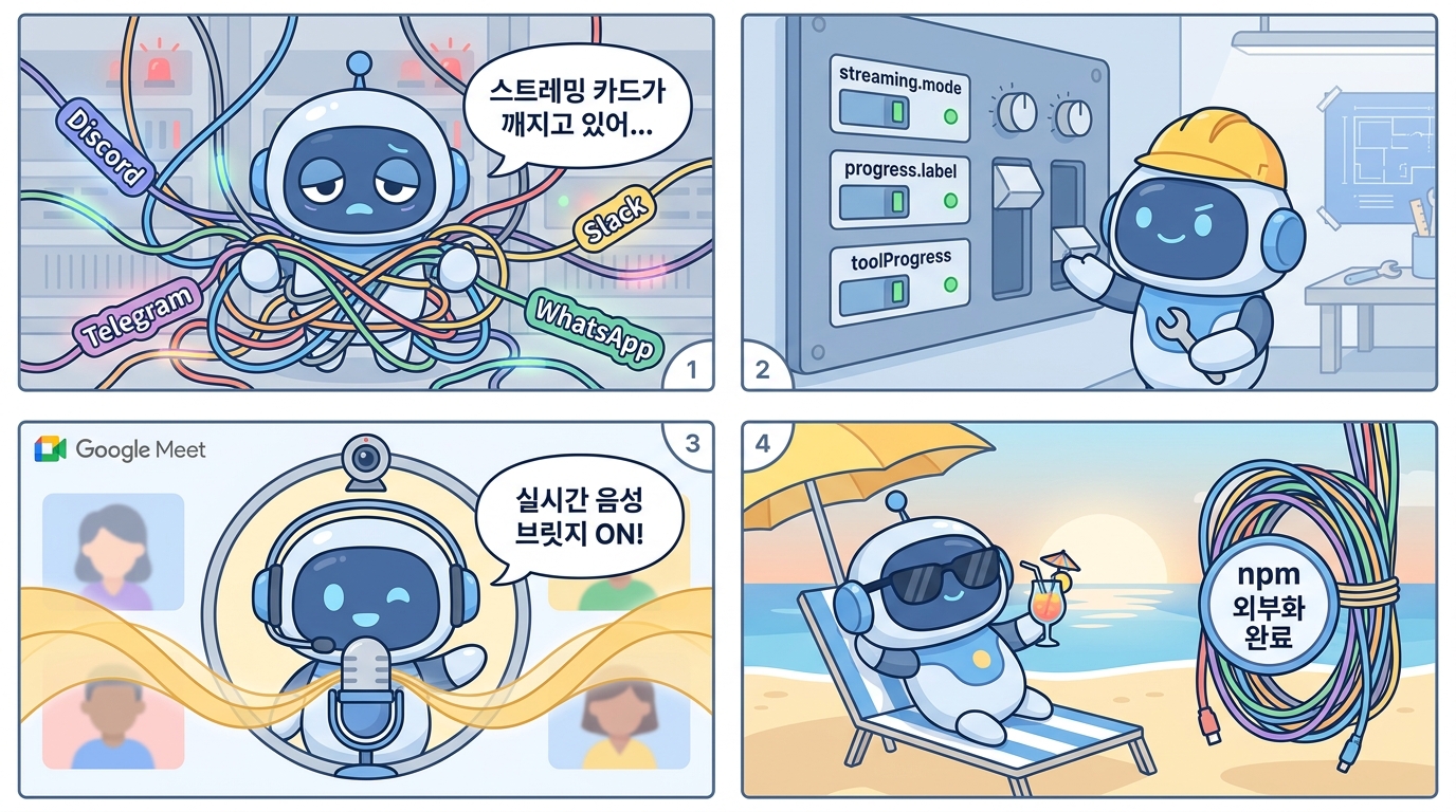 오픈클로 5.4 업데이트 4컷 만화