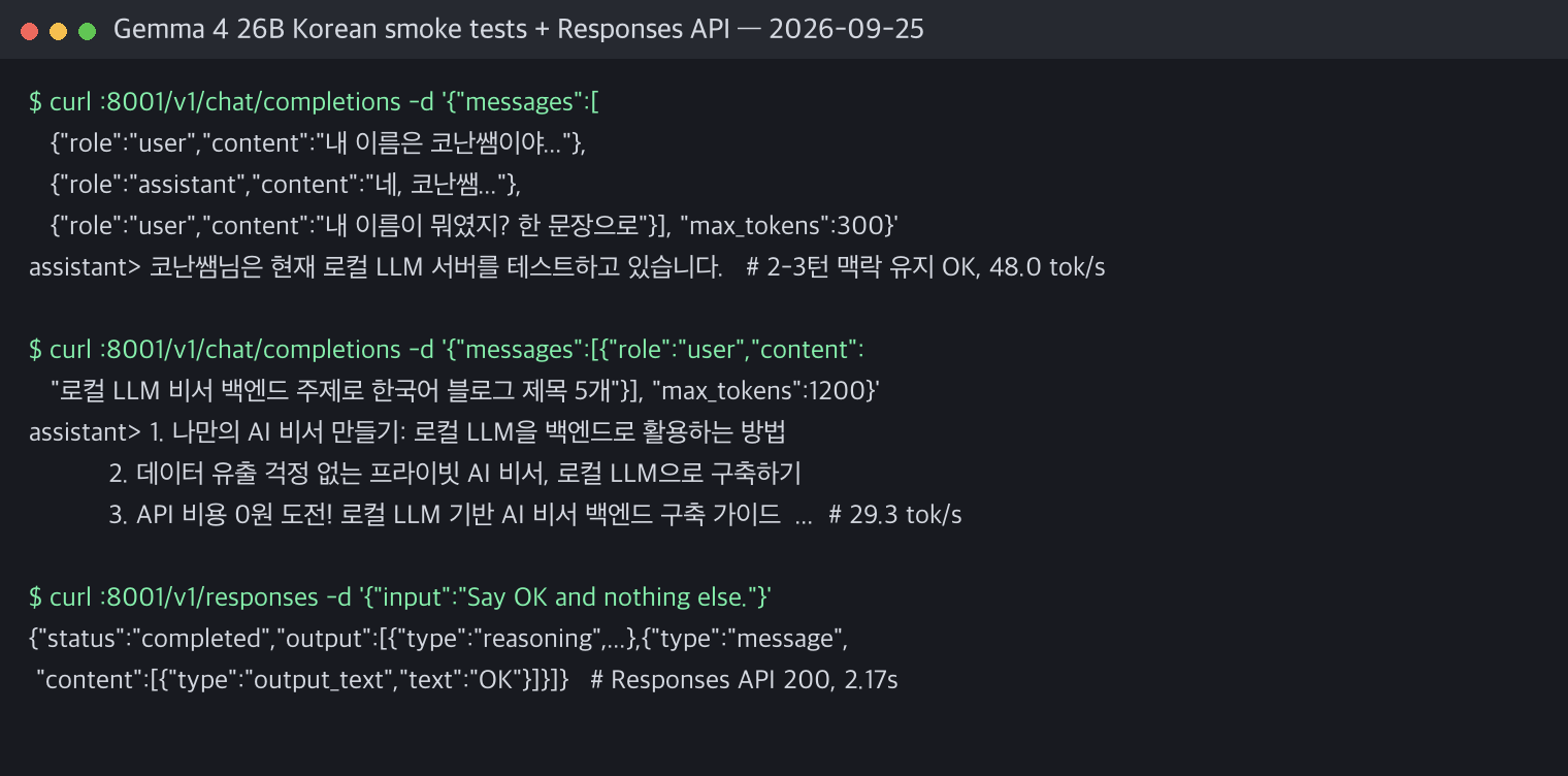 한국어 스모크 테스트와 Responses API