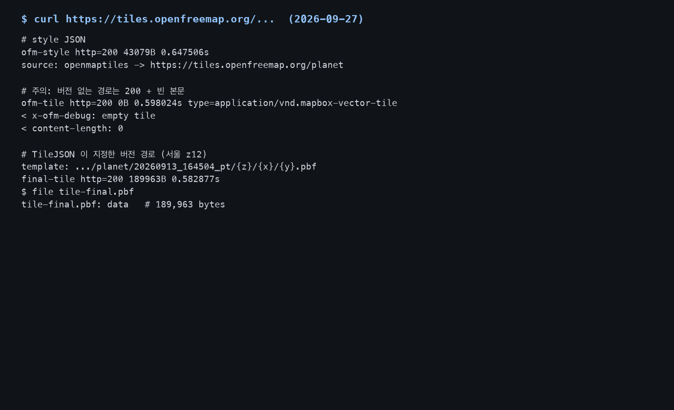 OpenFreeMap 실행 로그