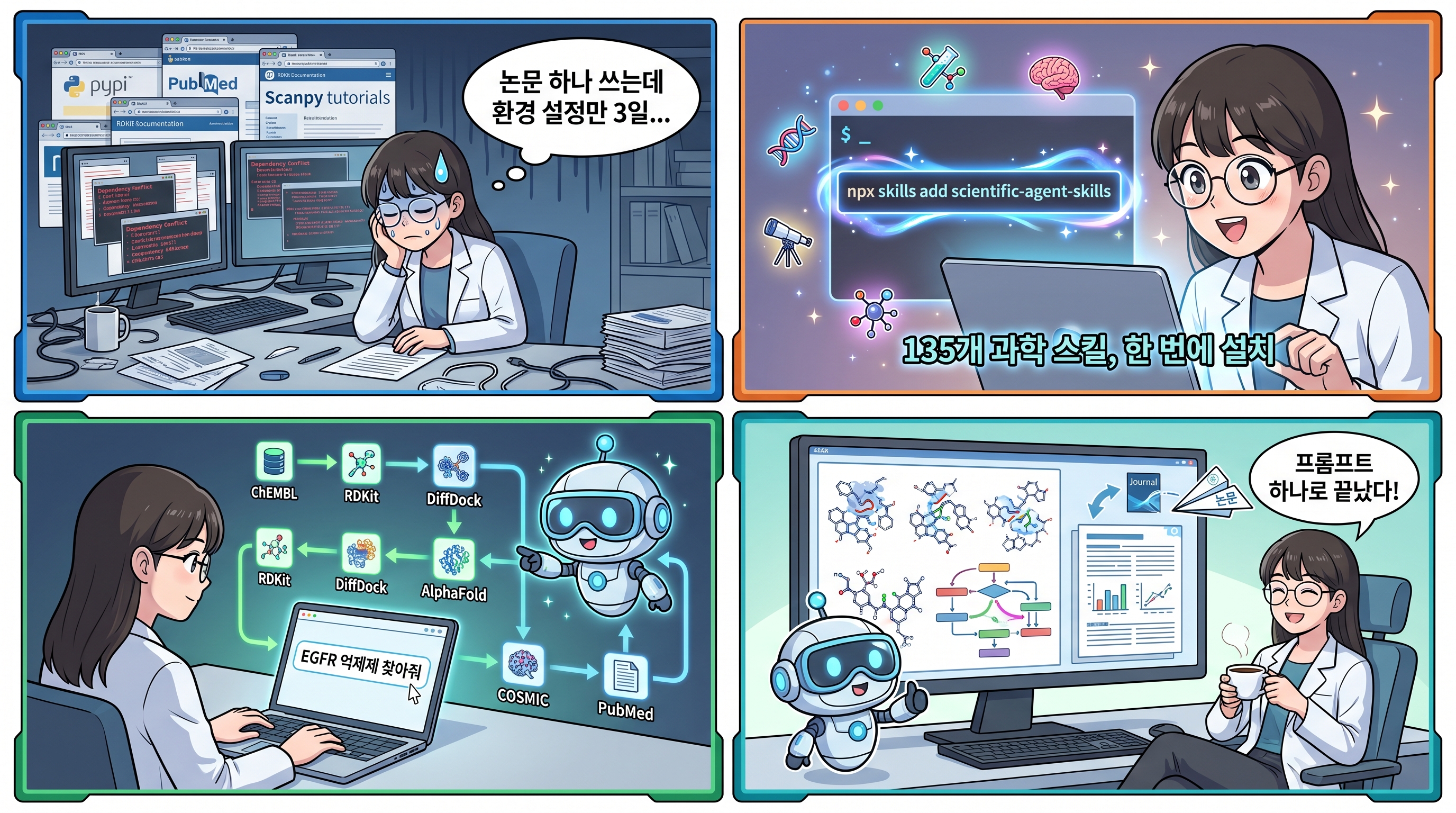 4컷 만화로 보는 Scientific Agent Skills